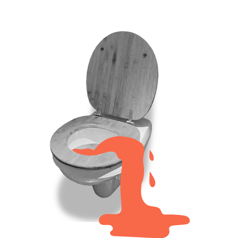Toilet with overflowing orange water.