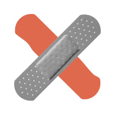 
                    A graphic of two bandaids in the form of a cross, one is black and 
                    white while the other is orange in colour.
                