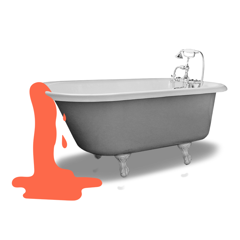 Bath with overflowing orange water.
