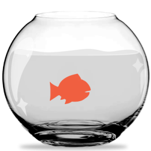 Orange fish in a black and white fishbowl