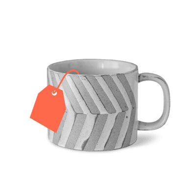 A graphic of a mug of tea with the tag of a teabag.
