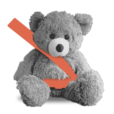 
                    A graphic of a teddy-bear wearing an orange seatbelt as if it were
                    fastened in a vehicle.
                