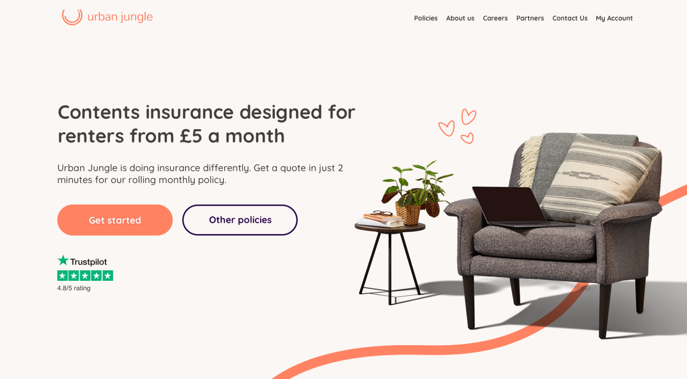Urban Jungle homepage offering a chance to get a quote